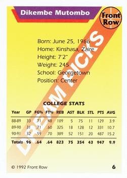 1992-93 Front Row Dream Picks DIKEMBE MUTOMBO #6 Georgetown University