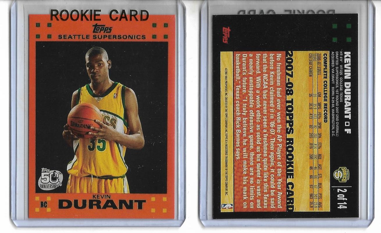 2007 Topps #2 Kevin Durant   Seattle Supersonics - ORANGE ROOKIE RP CARD
