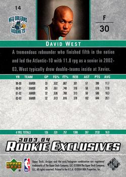 ROOKIE: 2003-04 Upper Deck Rookie Exclusives #14 DAVID WEST  RC NEW ORLEANS HORNETS