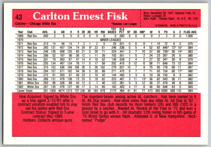 1983 DONRUSS ALL STAR - SUPERSTAR CARD #43 -CARLTON FISK - CHICAGO WHITE SOX-