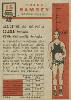 1957-58 TOPPS #15 FRANK RAMSEY - BOSTON CELTICS ROOKIE RP CARD  - HOF