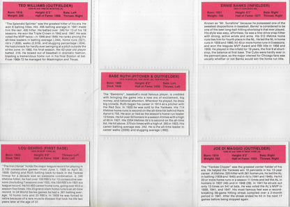 LOT OF 10 --- 1987 HYGRADE BASEBALL -  ALL TIME  HALL OF FAME GREATS