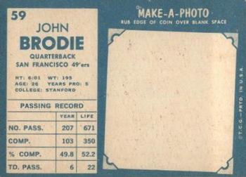 1961 TOPPS FOOTBALL 59 JOHN BRODIE SAN FRANCISCO 49ERS HOF QB Rookie RP