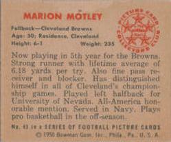 1950 BOWMAN #43 MARION MOTLEY - CLEVELAND BOWNS -  ROOKIE REPRINT CARD