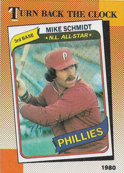 1990 TOPPS #662 MIKE SCHMIDT - PHILADELPHIA PHILLIES " TURN BACK THE CLOCK " CARD