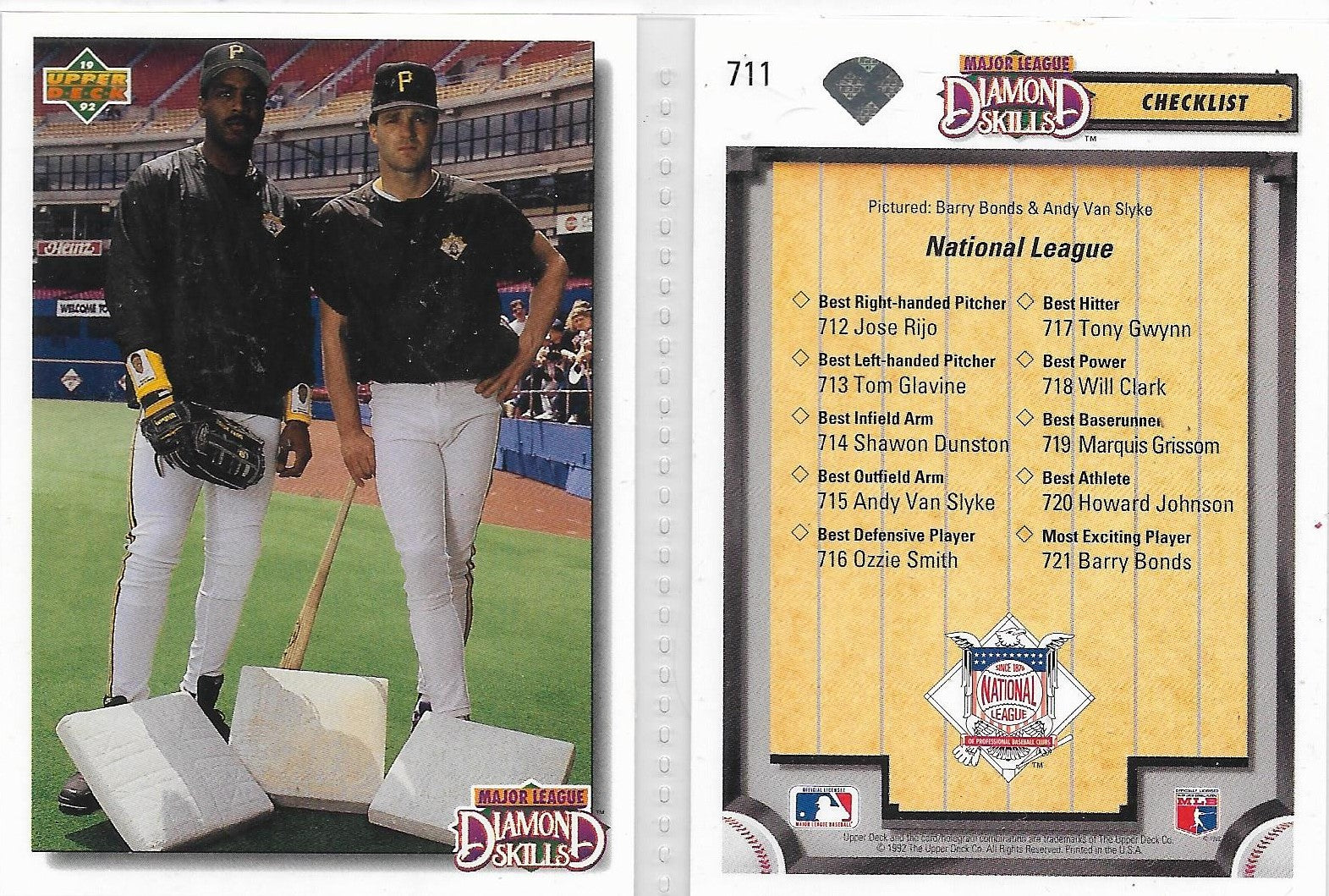 Barry Bonds 1992 Upper Deck Pittsburgh Pirates Baseball Card #721