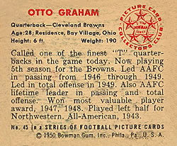 1950 BOWMAN #45 OTTO GRAHAM - CLEVELAND BROWNS ROOKIE REPRINT CARD