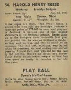 1941 PLAY BALL  #54  PEE WEE REESE - BROOKLYN DODGERS -- ROOKIE  REPRINT