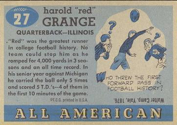 1955 Topps #27  RED GRANGE All American Football Card - Illinois.