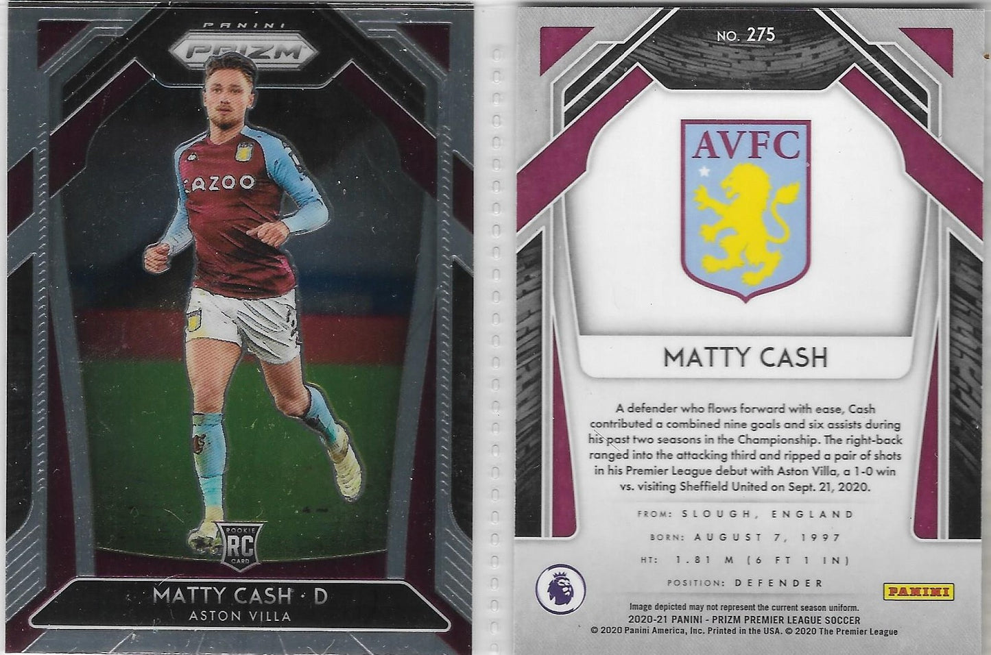 2020-21 Panini Prizm English Premier League EPL Soccer #275 Matty Cash - ROOKIE CARD