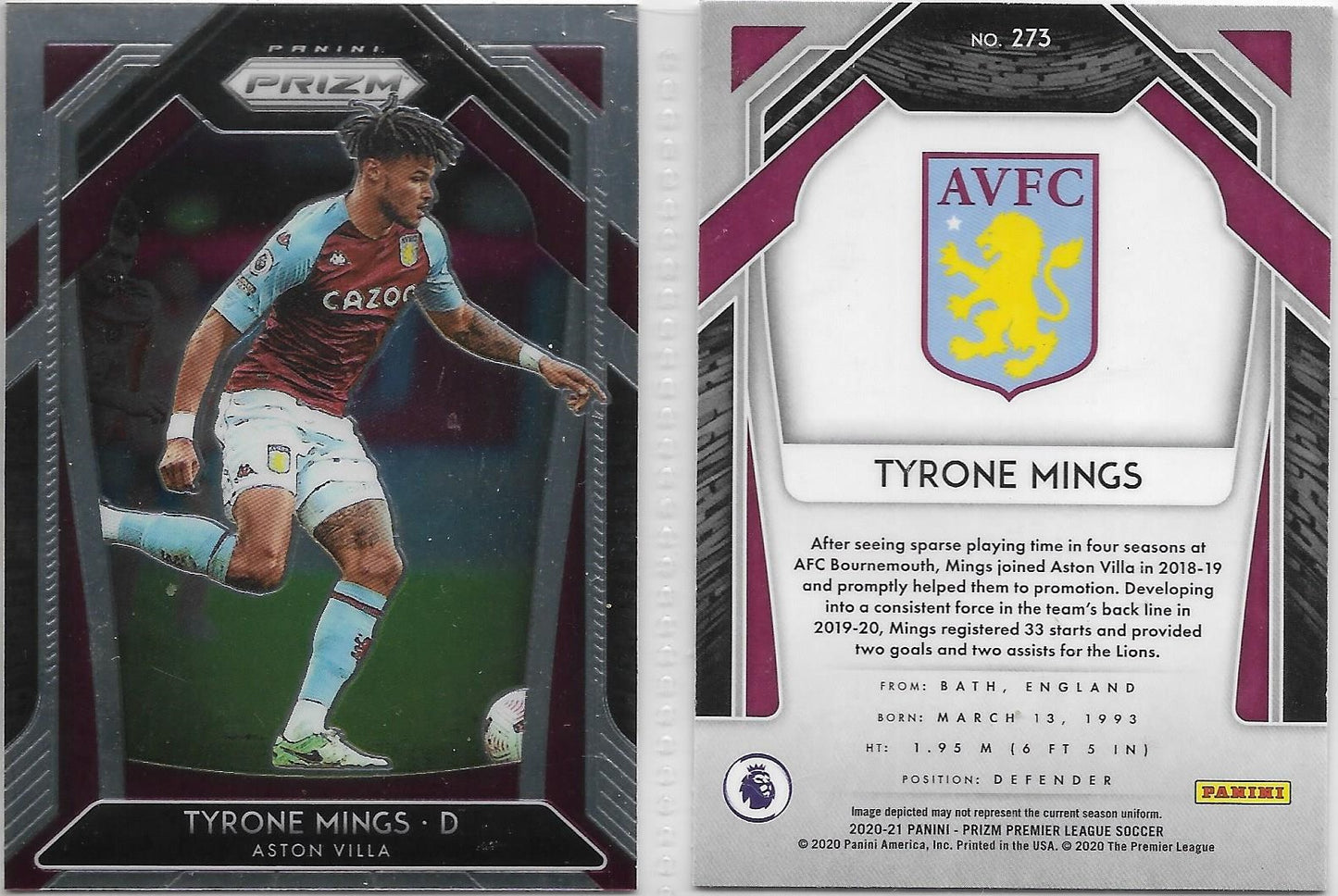 2020-21 Panini Prizm EPL Tyrone Mings Base Card #273 Aston Villa