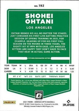 2021 Panini Donruss Optic Base #192 Shohei Ohtani, Los Angeles Angels