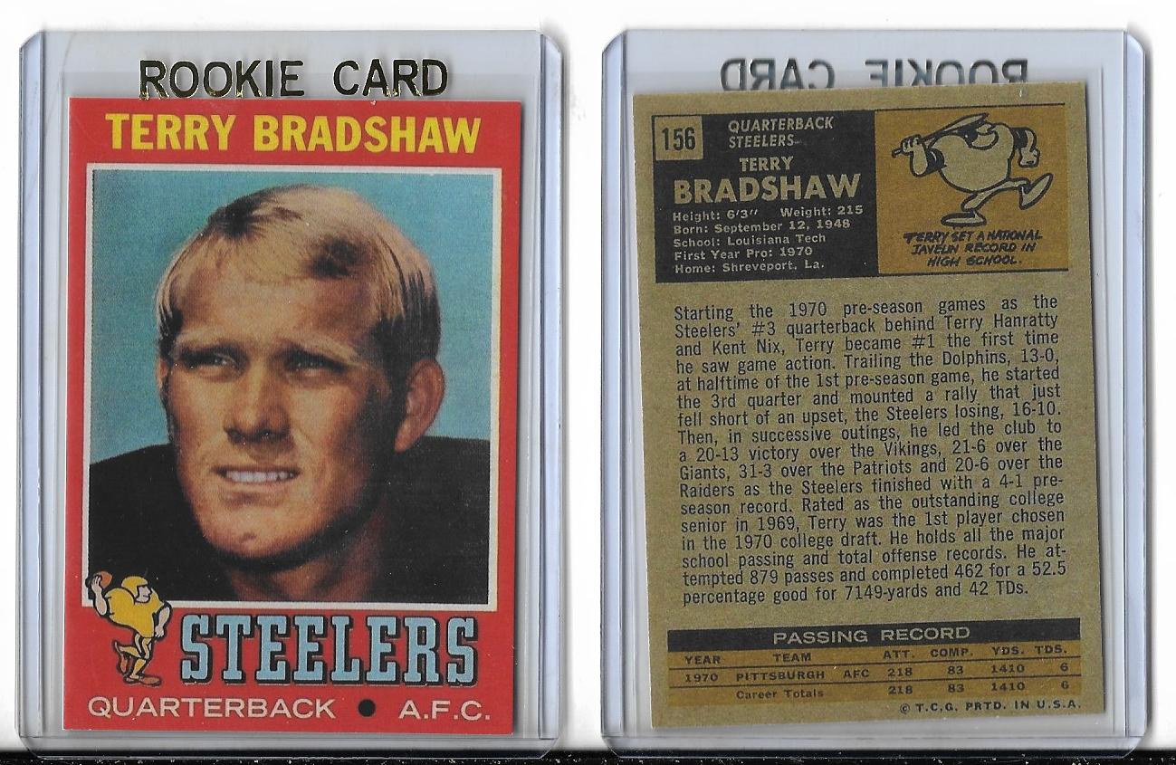 1971 Topps #156 TERRY BRADSHAW Rookie Reprint Card Pittsburgh Steelers