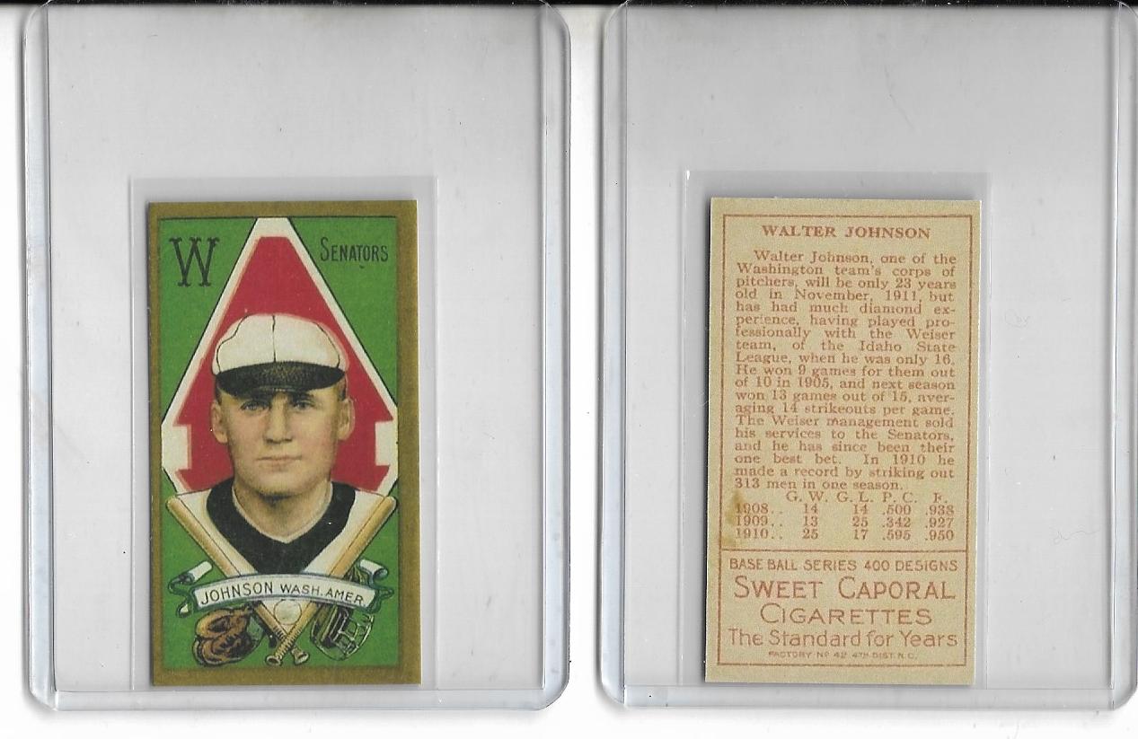 1911 T205 WALTER JOHNSON SWEET CAPORAL BACK