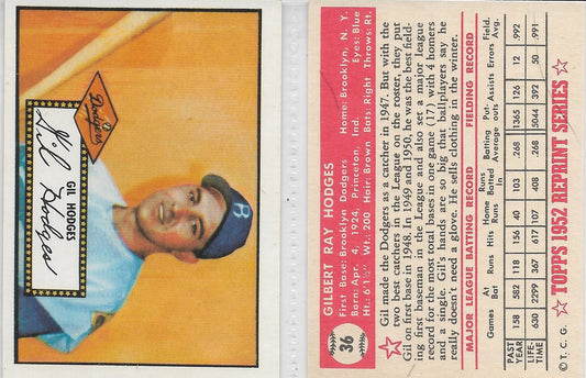 1983 TOPPS '52 REPRINT CARDS STARS - GIL HODGES - BROOKLYN DODGERS Card #36