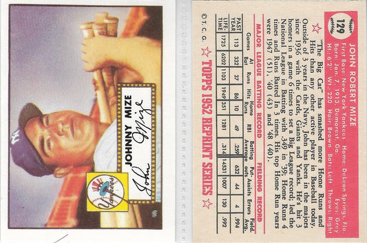 1983 TOPPS '52 REPRINT CARDS STARS - JOHNNY MIZE - ST.LOUIS CARDINALS Card #129