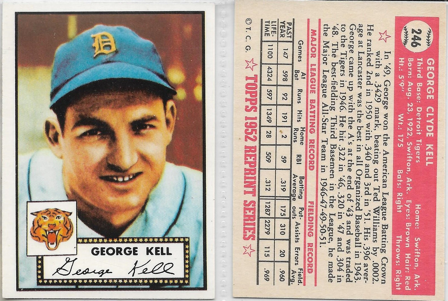 1983 TOPPS '52 REPRINT CARDS STARS - GEORGE KELL - DETROIT TIGERS  Card #246