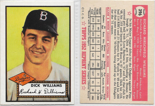 1983 TOPPS '52 REPRINT CARDS STARS - DICK WILLIAMS- BROOKLYN DODGERS Card #396
