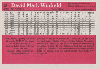 1983 DONRUSS ALL STAR - SUPERSTAR CARD #36 - DAVE WINFIELD - NEW YORK YANKEES
