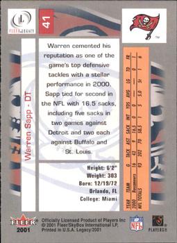 2001 Fleer Legacy #41 WARREN SAPP Tampa Bay Buccaneers HOF