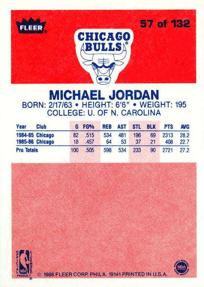1986 - 87 MICHAEL JORDAN Fleer #57 Basketball Rookie Reprint RC Card