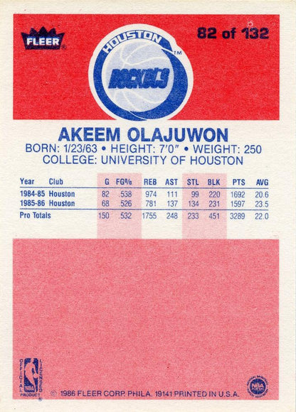 1986 Fleer #82 AKEEM OLAJUWON Rookie Reprint Card HOF