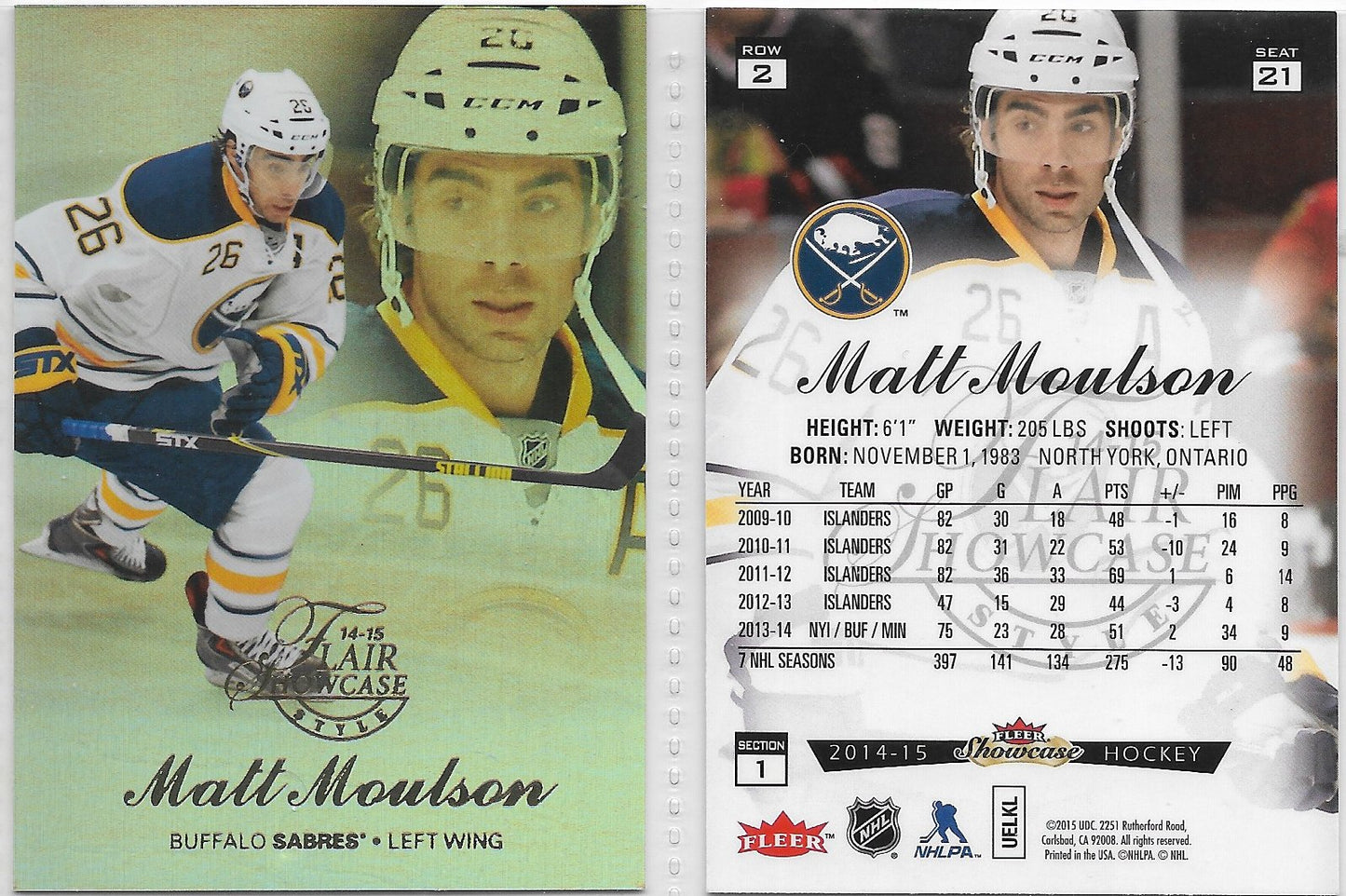 2014 FLAIR SHOWCASE HOCKEY #21 MATT MOULSON  BUFFALO SABRES