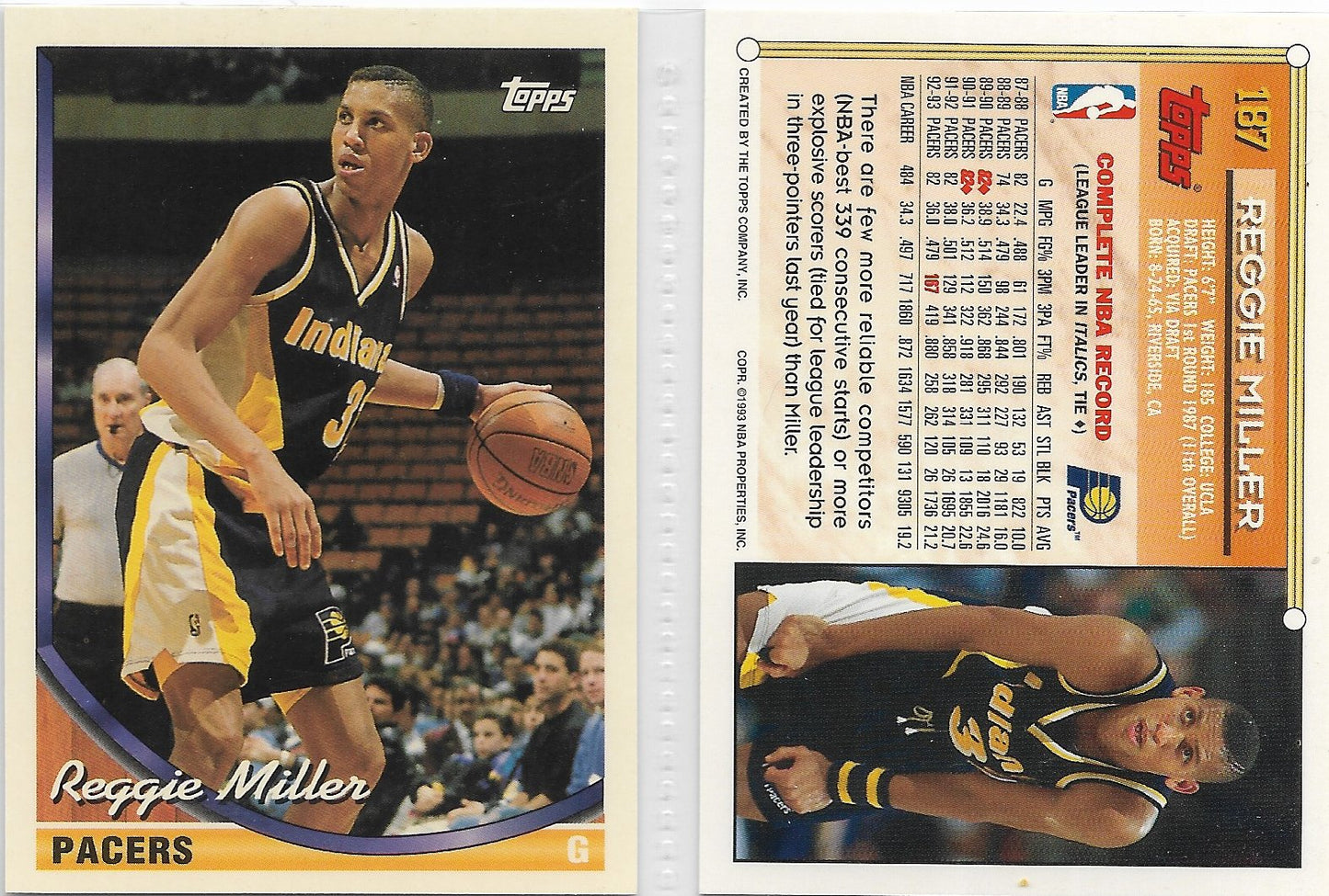 1993 TOPPS #187 HALL OF FAME PLAYERS - REGGIE MILLER - INDIANA PACERS