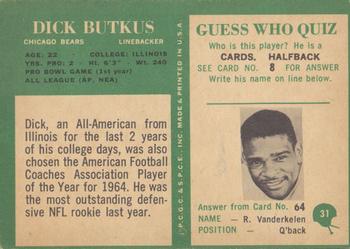 1966 Philadelphia #31 DICK BUTKUS  - CHICAGO BEARS Rookie Reprint Card