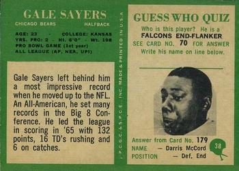 1966 PHILADELPHIA #38 GALE SAYERS ROOKIE RP CARD CHICAGO BEARS