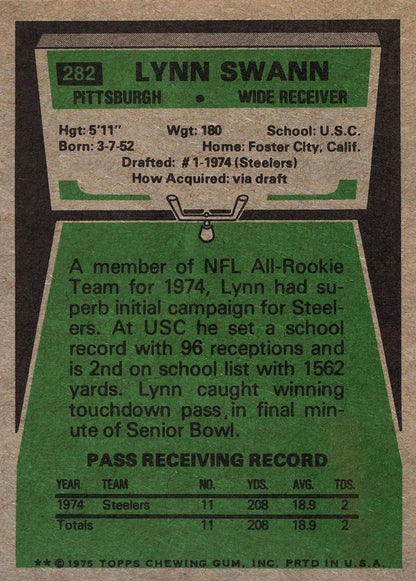 1975 Topps # 282 Lynn Swann Rookie Reprint Card - 	Pittsburgh Steelers