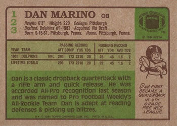 1984 Topps #123  Dan Marino HOF Quarterback MIami Dolphins  Rookie Reprint Card