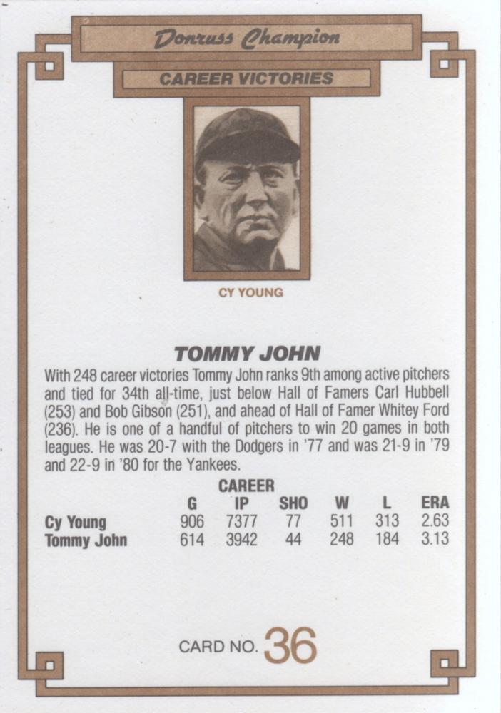 1984 DONRUSS CHAMPIONS "OVERSIZED CARD" #36 TOMMY JOHN - CALIFORNIA ANGELS