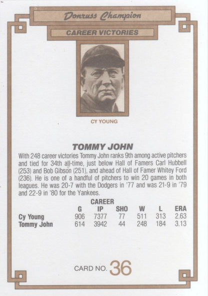 1984 DONRUSS CHAMPIONS "OVERSIZED CARD" #36 TOMMY JOHN - CALIFORNIA ANGELS
