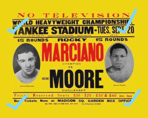 1955  ROCKY MARCIANO vs ARCHIE MOORE 8x10 Photo Boxing Heavyweight Match