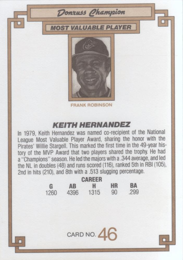 1984 DONRUSS CHAMPIONS "OVERSIZED CARD" #46 KEITH HERNANDEZ - NEW YORK METS