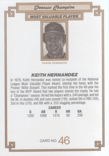 1984 DONRUSS CHAMPIONS "OVERSIZED CARD" #46 KEITH HERNANDEZ - NEW YORK METS