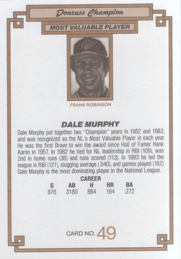 1984 DONRUSS CHAMPIONS "OVERSIZED CARD" #49  DALE MURPHY - ATLANTA BRAVES