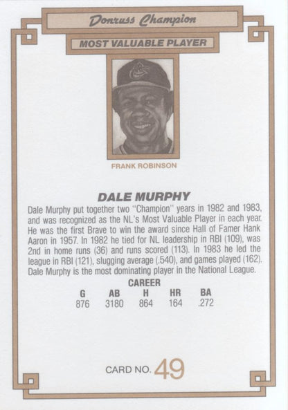 1984 DONRUSS CHAMPIONS "OVERSIZED CARD" #49  DALE MURPHY - ATLANTA BRAVES