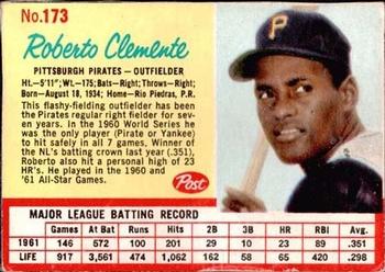 1962 Post Cereal #173 ROBERTO CLEMENTE PITTSBURGH PIRATES REPRINT CARD