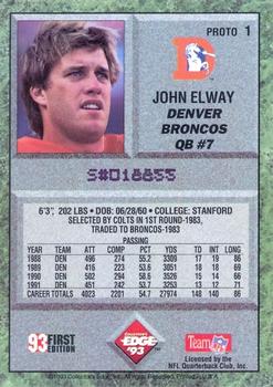 1993 Collectors Edge JOHN ELWAY - DENVER BRONCOS Prototype card Numbered!