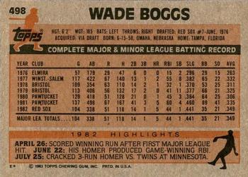 1983 Topps #498 WADE BOGGS BOSTON RED SOX Rookie RP Card