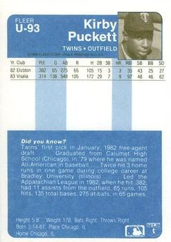 1984 Fleer Update #U-93 KIRBY PUCKETT - MINNESOTA TWINS- Rookie RP
