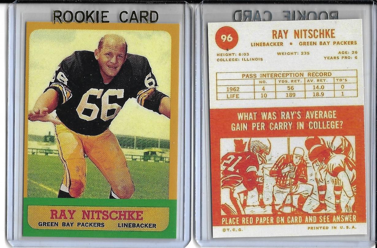 1963 Topps #96 Ray Nitschke Green Bay Packers Rookie Reprint Card - Mi –