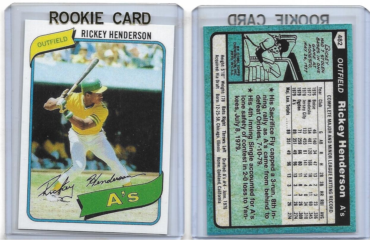 1980 Topps #482 RICKY HENDERSON - OAKLAND ATHLETICS   Rookie Reprint Card