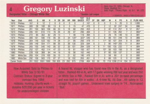 1983 DONRUSS ALL STAR SUPERSTAR CARD #4 GREG LUZINSKI - CHICAGO WHITE SOX