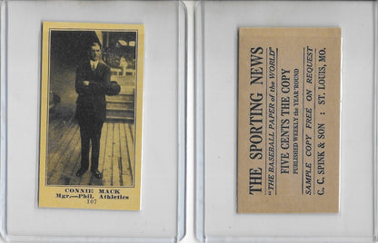 1916 M101 -4 #107 CONNIE MACK card with sporting news back.
