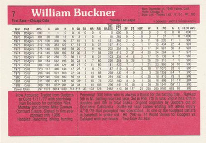 1983 DONRUSS ALL STAR SUPERSTAR CARD #7 BILL BUCKNER - CHICAGO CUBS