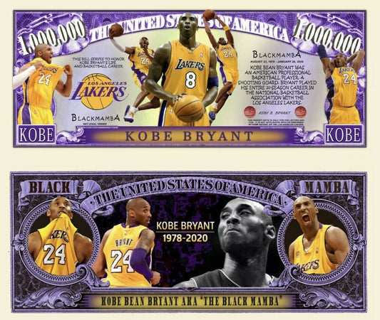 Commemorate KOBE BRYANT 1 million  Dollar Bill - Los Angeles LAKERS Novelty Collectable