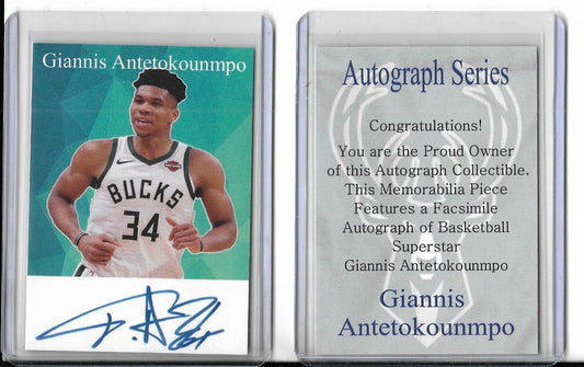 GIANNIS ANTETOKOUNMPO AUTOGRAPH SERIES CARD w/ Facsimile auto